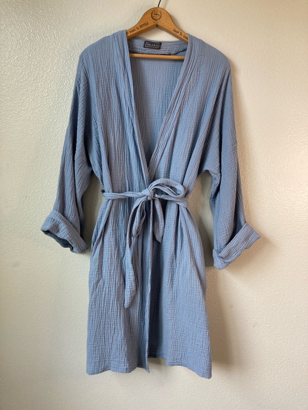 OBLAKO Lightweight Double Gauze Robe pockets Turkish Muslin Cotton sz M